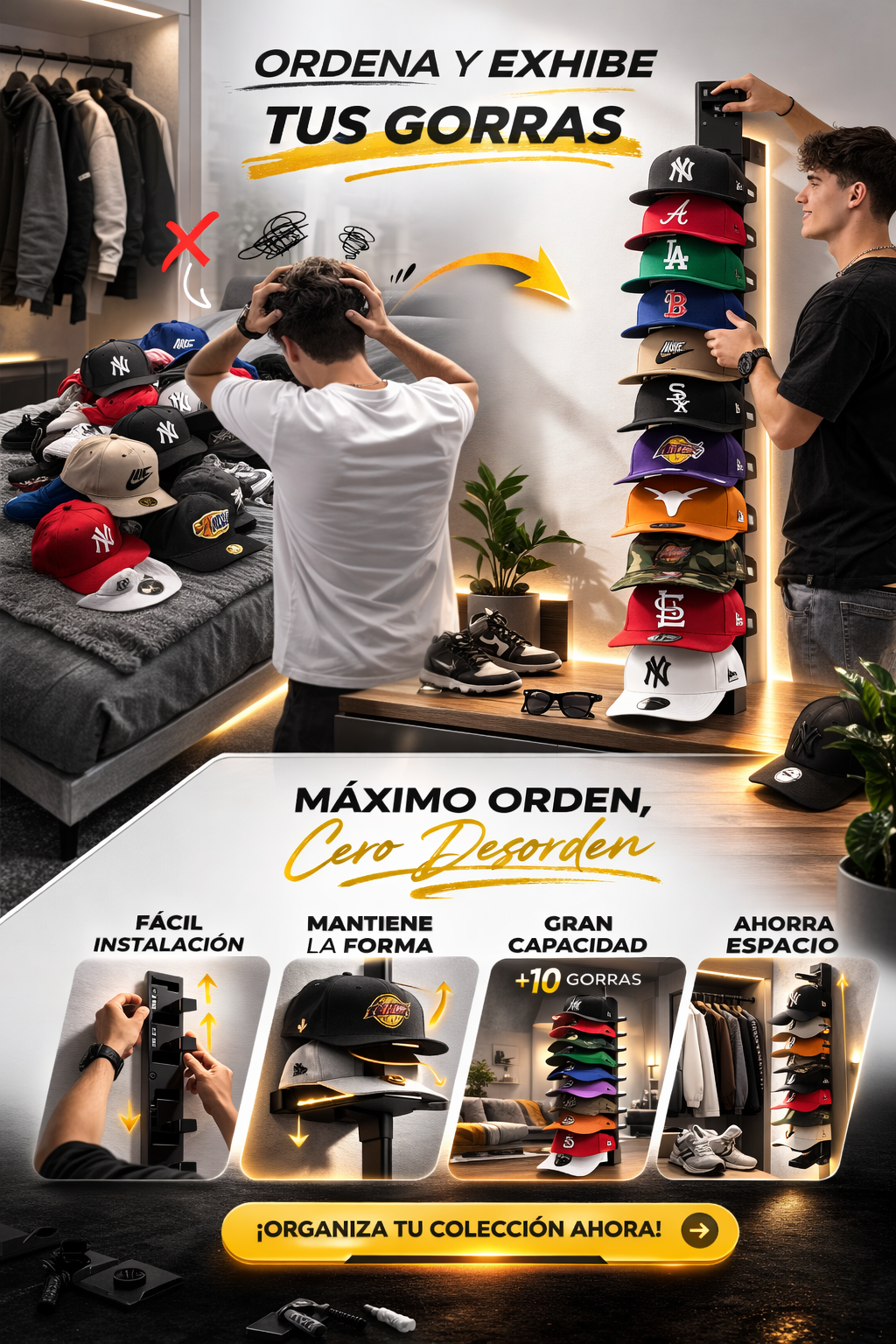 Organizador Premium para Gorras | Ahorra Espacio y Mantén la Forma